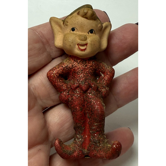 Vintage 3.25" Christmas Glitter Mica Elf Sprite Commodore Pixies Japan Kitsch - Picture 1 of 4